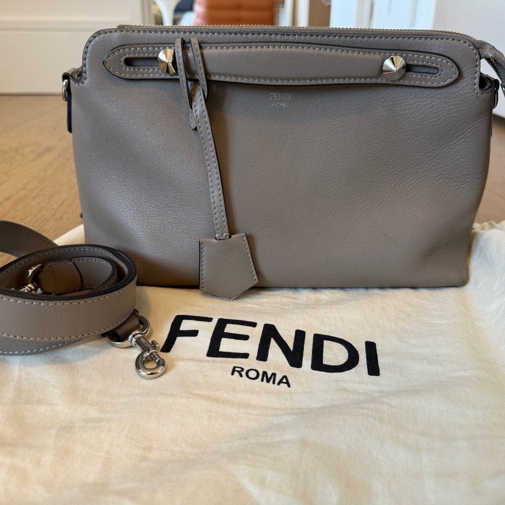 Fendi Leather Crossbody Bag in Taupe Gray with Silver Hardware